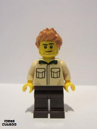 lego 2019 mini figurine idea052 Dad Stubble, Shirt with Dark Green Collar, Medium Nougat Hair Spiked 