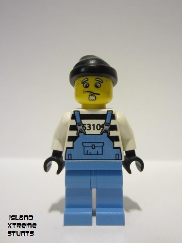 lego 2002 mini figurine ixs006a Xtreme Stunts Brickster Henchman With Medium Blue Overalls #1 with Neck Bracket 