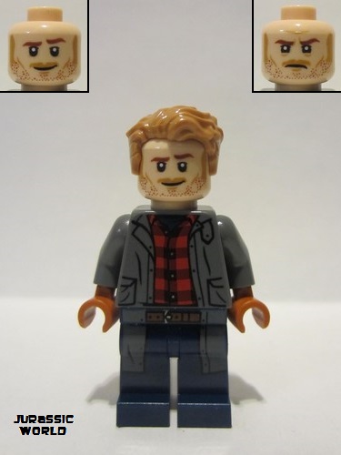 lego 2022 mini figurine jw100 Owen Grady Dark Bluish Gray Jacket over Flannel Shirt 