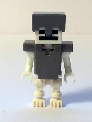 lego 2015 mini figurine min018 Skeleton Minecraft, with Cube Skull - Flat Silver Helmet and Armor 