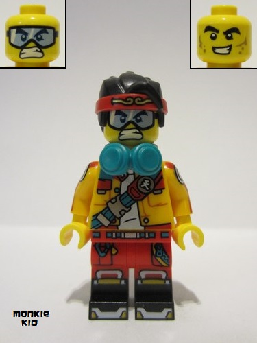 lego 2022 mini figurine mk105 Monkie Kid Bright Light Orange Open Jacket with Shoulder Strap, Dark Turquoise Headphones 