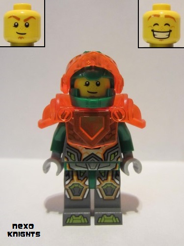 lego 2017 mini figurine nex115 Aaron Trans Neon Orange Armor and Visor, Tow Ball on Back 