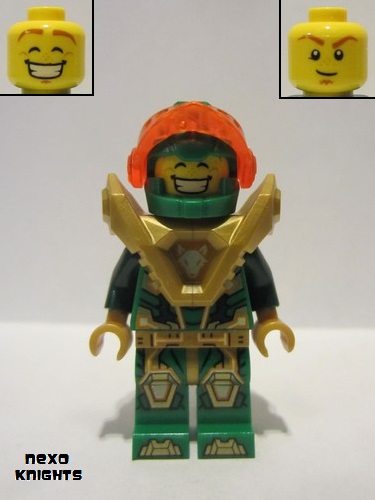 lego 2018 mini figurine nex136 Aaron Pearl Gold Armor, Trans Neon Orange Visor 