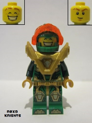 lego 2018 mini figurine nex152 Aaron Pearl Gold Armor, Trans-Neon Orange Visor, Clip on Back 