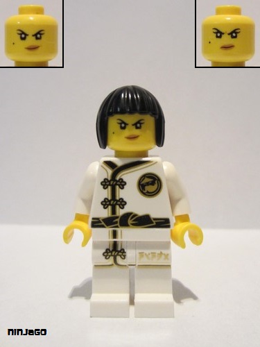 lego 2018 mini figurine njo430 Nya White Wu-Cru Training Gi, Black Bob Cut Hair 