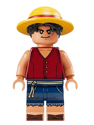 lego 2025 mini figurine op016 Monkey D. Luffy Hair Combo, Hair with Hat, Closed Mouth Grin 