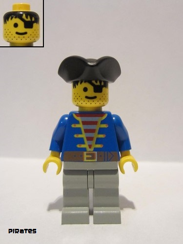 lego 1989 mini figurine pi005 Pirate Blue Jacket, Light Gray Legs, Black Pirate Triangle Hat 