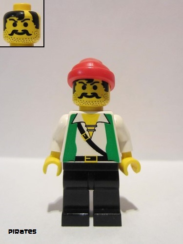 lego 1996 mini figurine pi051 Pirate Green Vest, Black Legs, Red Bandana 