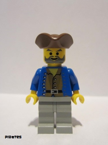 lego 1997 mini figurine pi037 Pirate Brown Shirt, Light Gray Legs, Brown Pirate Triangle Hat 