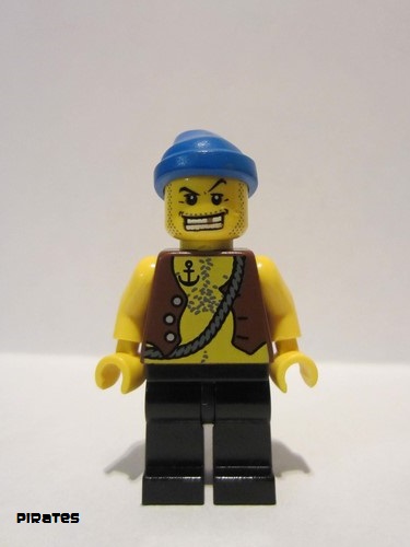 lego 2009 mini figurine pi084 Pirate Vest and Anchor Tattoo, Black Legs, Blue Bandana, Gold Tooth 