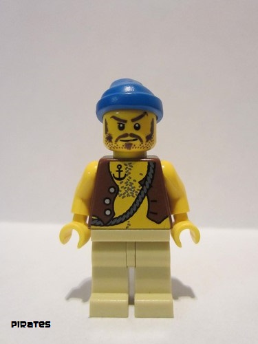 lego 2009 mini figurine pi093 Pirate Vest and Anchor Tattoo, Tan Legs, Blue Bandana, Brown Moustache 