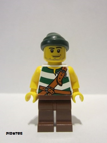 lego 2009 mini figurine pi094 Pirate Green / White Stripes, Reddish Brown Legs, Dark Green Bandana, Smirk and Stubble Beard 