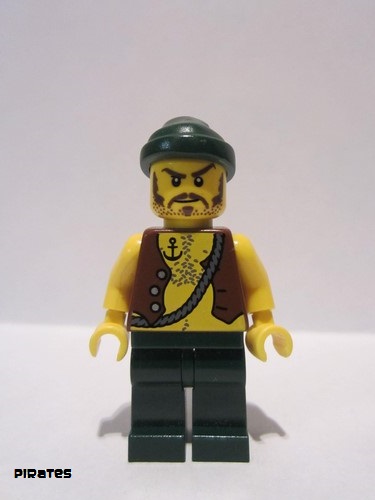 lego 2009 mini figurine pi095 Pirate Vest and Anchor Tattoo, Dark Green Legs, Dark Green Bandana, Brown Moustache 