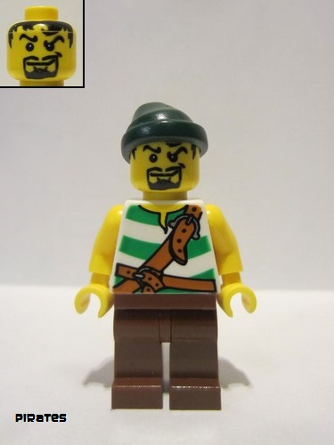 lego 2009 mini figurine pi105 Pirate Green / White Stripes, Reddish Brown Legs, Dark Green Bandana, Goatee 