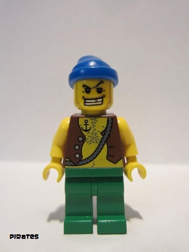 lego 2009 mini figurine pi107 Pirate Vest and Anchor Tattoo, Green Legs, Blue Bandana, Gold Tooth 