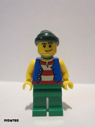 lego 2009 mini figurine pi108 Pirate Blue Vest, Green Legs, Dark Green Bandana, Smirk and Stubble Beard 