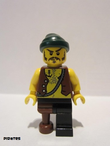 lego 2009 mini figurine pi110 Pirate Vest and Anchor Tattoo, Black Leg and Peg Leg, Dark Green Bandana, Brown Moustache 