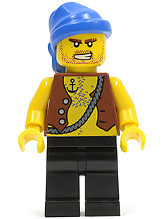 lego 2009 mini figurine pi128 Pirate Vest and Anchor Tattoo, Black Legs, Blue Bandana 