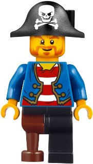 lego 2015 mini figurine pi146 Pirate Blue Jacket, Black Leg with Peg Leg, Black Pirate Hat with Skull 