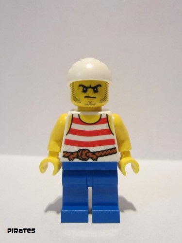 lego 2015 mini figurine pi170 Pirate 9 Red and White Stripes, Blue Legs, Scowl 