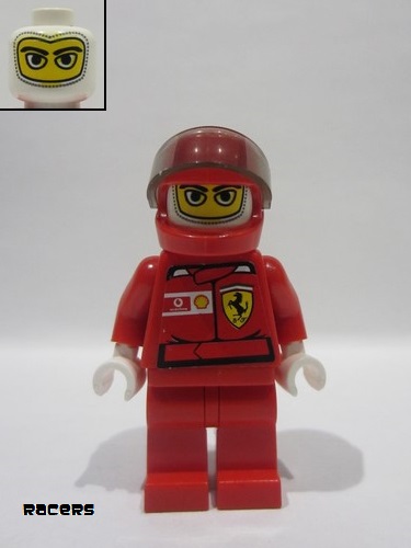 lego 2004 mini figurine rac024as F1 Ferrari Driver With Helmet and Balaclava - with Torso Stickers 