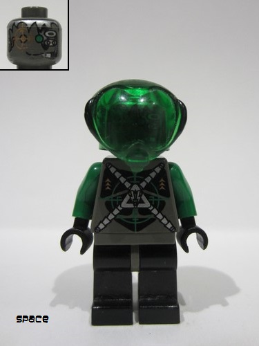 lego 1999 mini figurine sp031 Insectoids Zotaxian Alien Male, Gray and Green with Green Circuits and Silver Hoses (Danny Longlegs / Corporal Steel) 