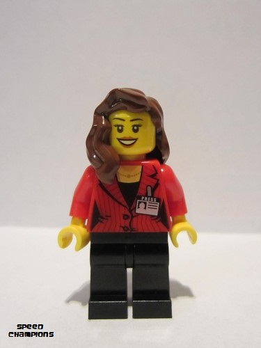 lego 2015 mini figurine sc011 Press Woman / Reporter Black Legs, Reddish Brown Female Hair over Shoulder 