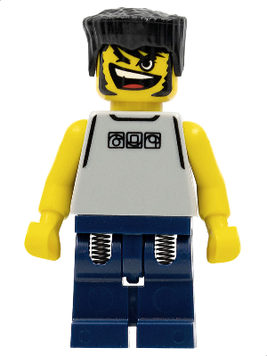 lego 2003 mini figurine nba048 Basketball Street Player Light Gray Torso and Dark Blue Legs, Black Flat Top Hair 