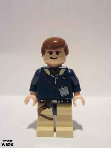 lego 2004 mini figurine sw0081 Han Solo Printed tan legs, Light Nougat<br/>Reddish brown male hair, Hoth parka in Falcon 