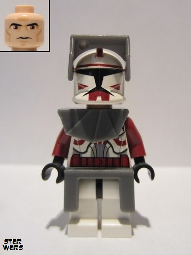 lego 2008 mini figurine sw0202a Clone Trooper Commander Fox Coruscant Guard (Phase 1) - Dark Bluish Gray Visor, Pauldron, and Kama, Large Eyes, with Solid Light Bluish Gray Semicircle above Belt 