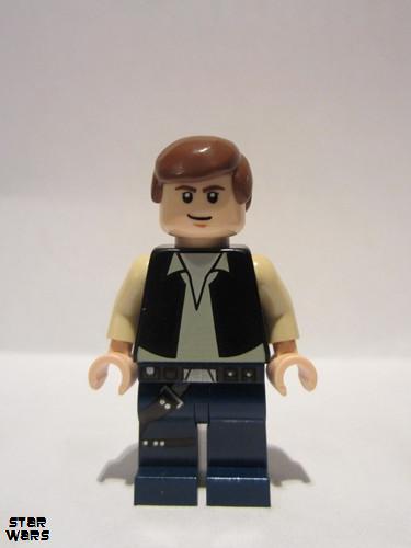 lego 2011 mini figurine sw0334 Han Solo Printed blue legs, black vest<br/>Light Nougat, with pupils 