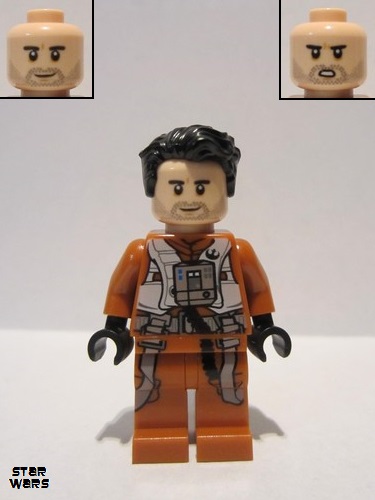 Lego Figure Poe Dameron sw0931 Pilot Jumpsuit, Hair Swept Left Tousled 