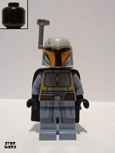 lego 2020 mini figurine sw1077 Mandalorian Warrior Female, Sand Blue, Black Cape, Grey Helmet with Rangefinder 