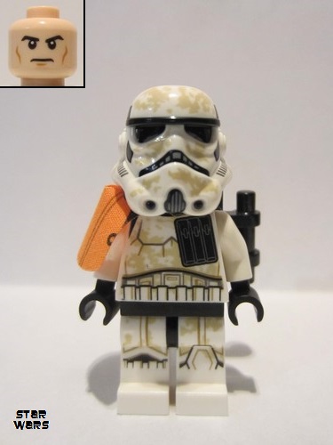 lego 2020 mini figurine sw1132 Sandtrooper Squad Leader/Captain Orange Pauldron, Ammo Pouch, Dirt Stains, Survival Backpack, Frown (Dual Molded Helmet) 