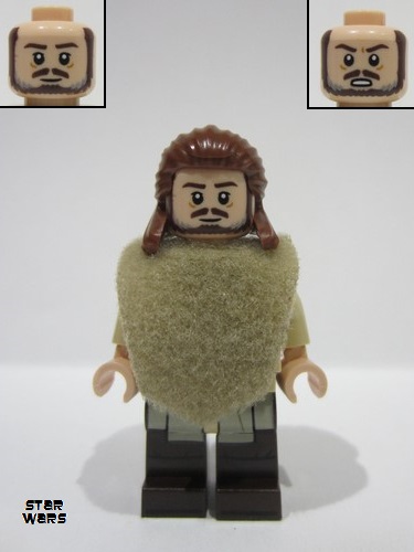 lego 2024 mini figurine sw1334 Qui-Gon Jinn Poncho, Reddish Brown and Light Bluish Gray Beard 