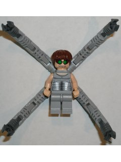 lego 2004 mini figurine spd016 Dr. Octavious (Octavius) / Doc Ock Light Bluish Gray Torso, Light Bluish Gray Legs - With Arms 