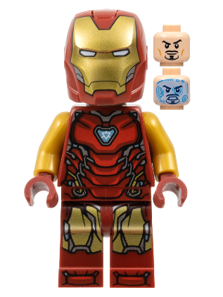 lego 2025 mini figurine sh1046 Iron Man Mark 85 Armor Large Helmet Visor, Thick Red Markings on Torso 