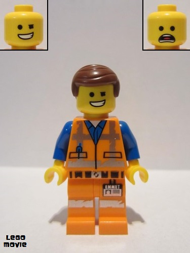 lego 2019 mini figurine tlm120 Emmet Wink Smile / Scared, Worn Uniform 