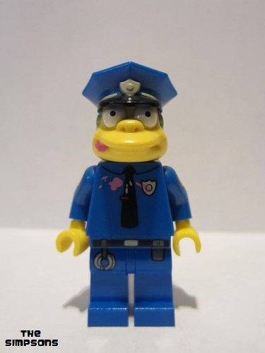 lego 2015 mini figurine sim023 Chief Wiggum With Doughnut Frosting on Face and Shirt 