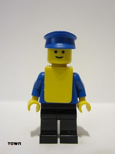 lego 1978 mini figurine twn448 Citizen Plain Blue Torso with Blue Arms, Black Legs, Blue Hat, Yellow Vest 