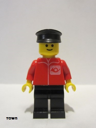 lego 1982 mini figurine post001 Post Office Black Legs, Black Hat 