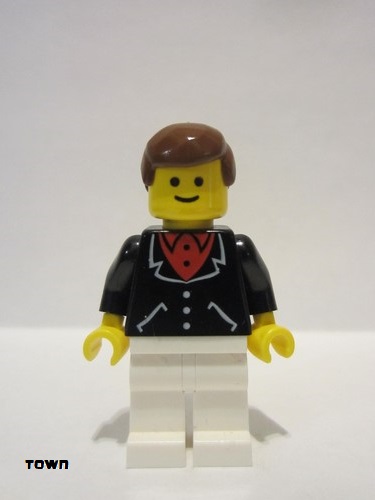 lego 1982 mini figurine trn113 Citizen Suit with 3 Buttons Black - White Legs, Brown Male Hair 