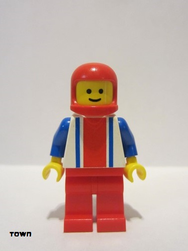 lego 1983 mini figurine ver013 Citizen Vertical Lines Red & Blue - Blue Arms - Red Legs, Red Classic Helmet 