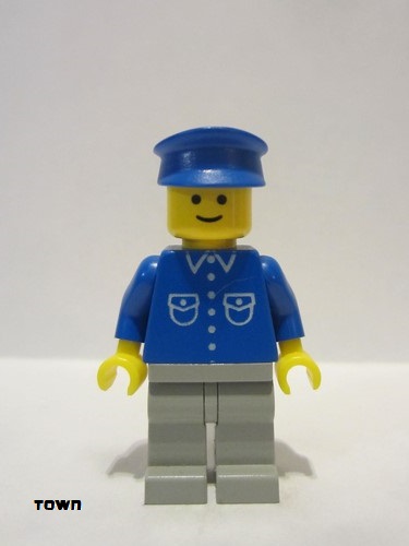 lego 1985 mini figurine but037 Citizen Shirt with 6 Buttons - Blue, Light Gray Legs, Blue Hat 
