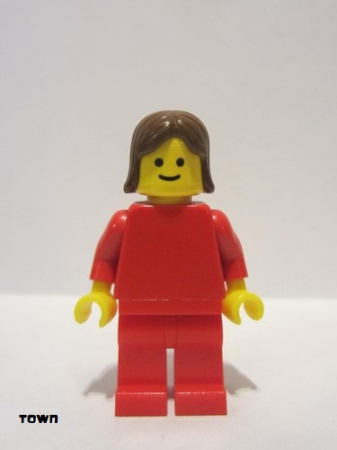 lego 1985 mini figurine pln098 Citizen Plain Red Torso with Red Arms, Red Legs, Brown Female Hair 