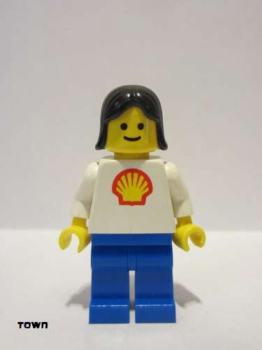 lego 1986 mini figurine shell002 Shell Classic - Blue Legs, Black Female Hair 