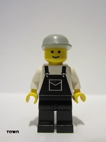 lego 1987 mini figurine ovr004 Citizen Overalls Black with Pocket, Black Legs, Light Gray Cap 