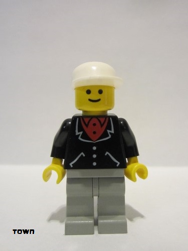 lego 1987 mini figurine trn096 Citizen Suit with 3 Buttons Black - Light Gray Legs, White Cap 