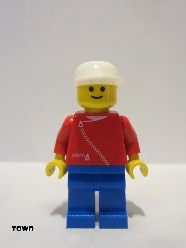 lego 1989 mini figurine zip014 Citizen Jacket with Zipper - Red, Blue Legs, White Cap 