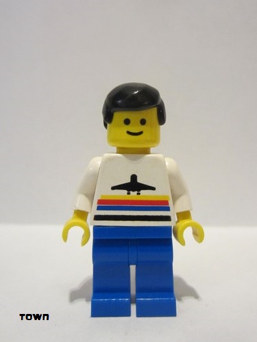 lego 1990 mini figurine air006 Airport Classic, Blue Legs, Black Male Hair 